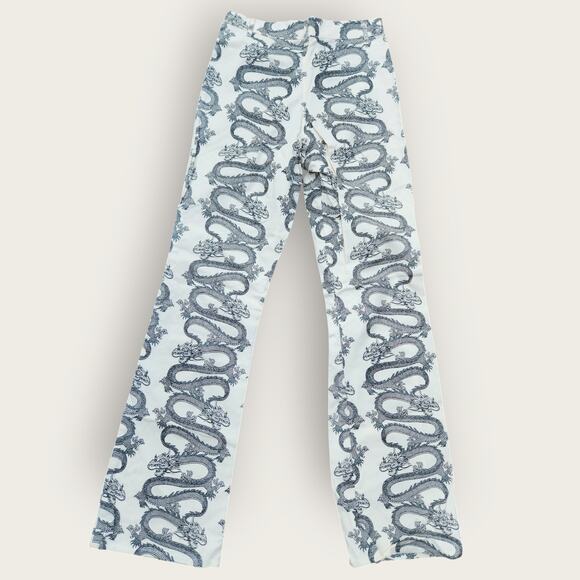 MOTEL ROCKS Zoven Trouser Womens S Dragon Rope White High Rise Pants lightweight - Picture 2 of 9